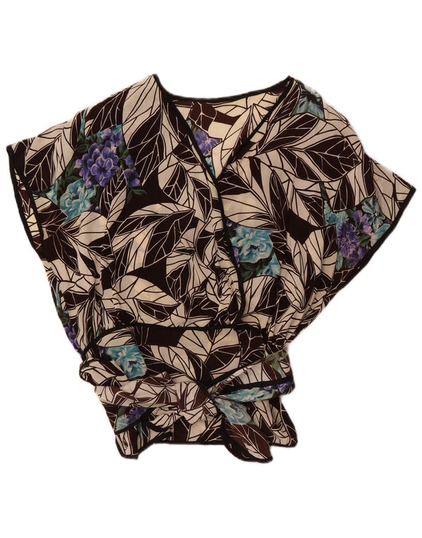 Vintage Womens Crop Bluse Top UK 16 Large Brown Floral