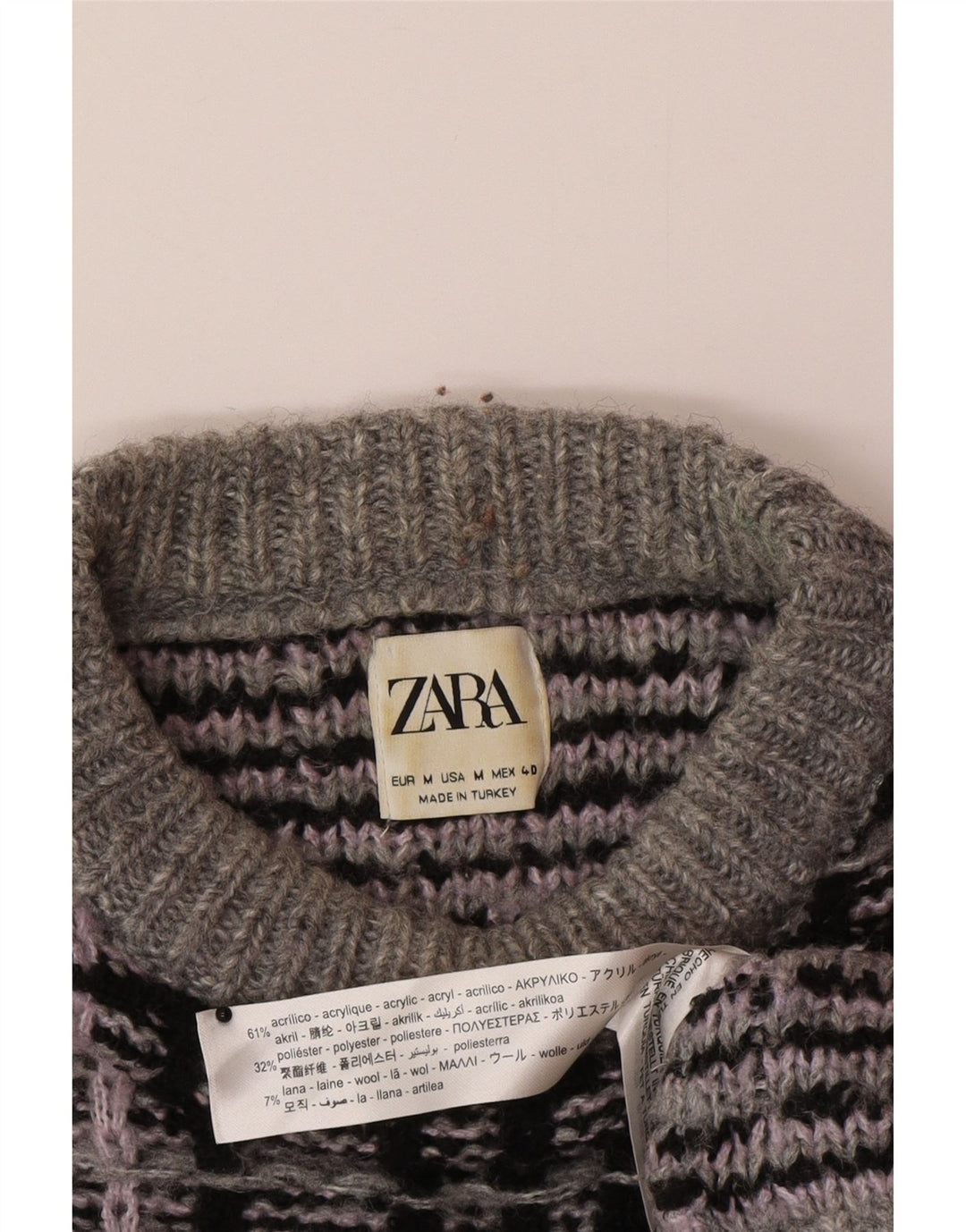 Zara Herre Crew Neck Jumper Sweater Medium Grey Ternet akryl