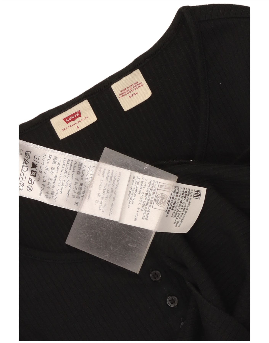 Levi's Womens Crop Top Langærmet UK 10 Small Black Bomuld