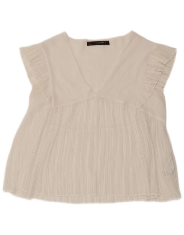 Zara Trafaluc Bluse Top UK 10 Small White Polyester