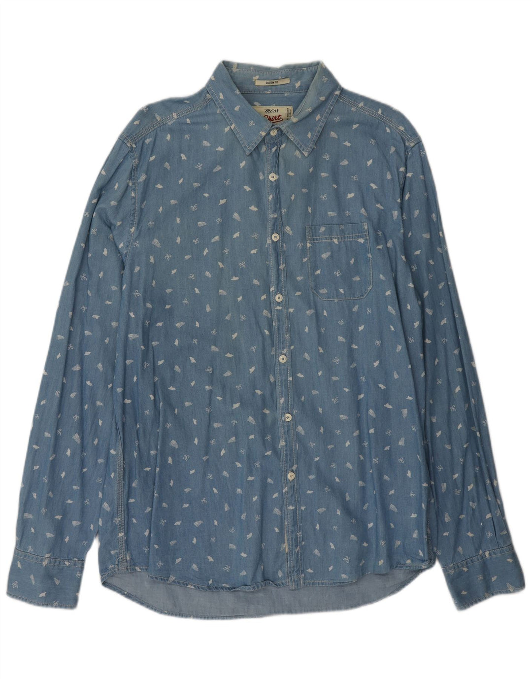 Marlboro Classics Herre Custom Fit Denim Shirt XL Blå Flecked Bomuld