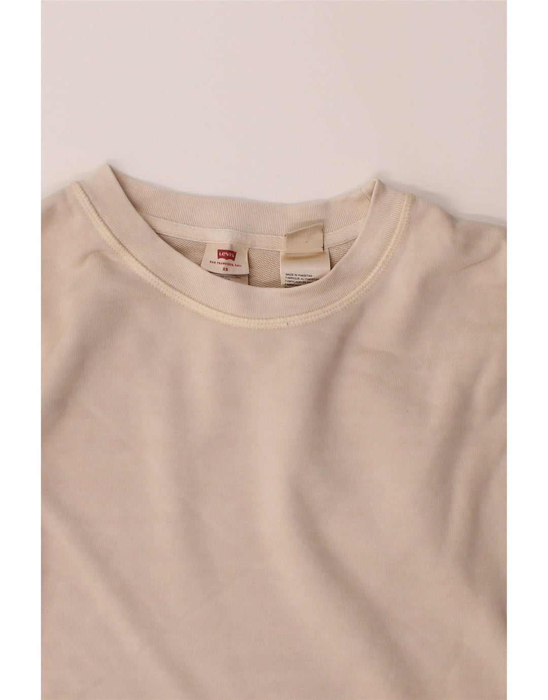 LEVI'S Womens Crop Oversized Sweatshirt Jumper UK 6 XS Beige Cotton Vintage Levi's and Second-Hand Levi's from Messina Hembry 