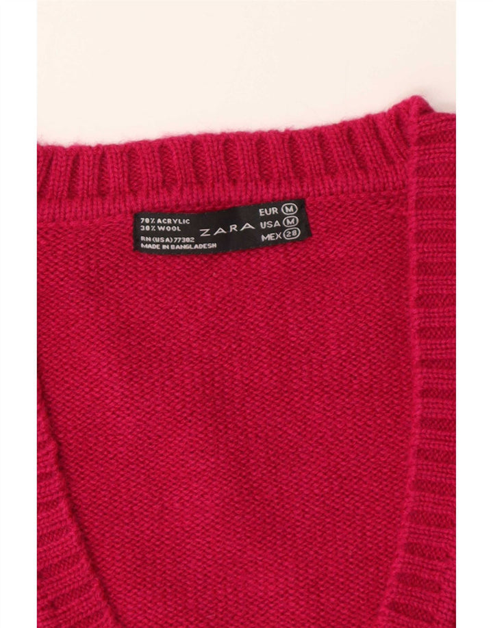 Zara Dame V-hals sweater UK 14 Medium Pink Akryl