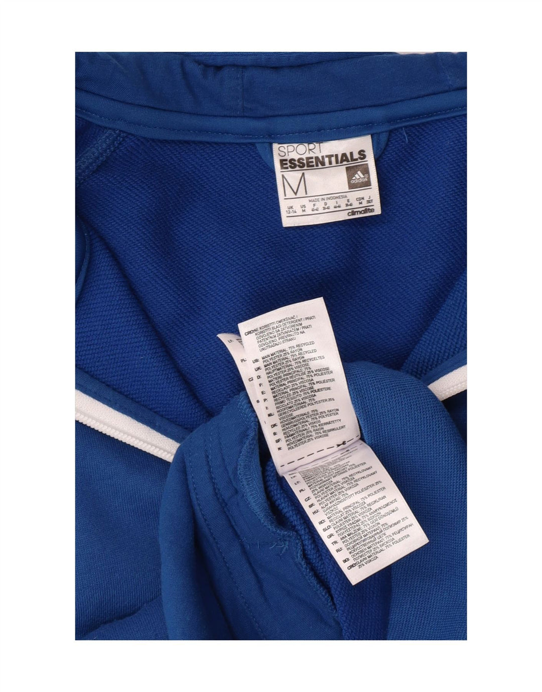 ADIDAS Womens Climalite Zip Hoodie Sweater UK 12/14 Medium Blue Polyester Vintage Adidas and Second-Hand Adidas from Messina Hembry 