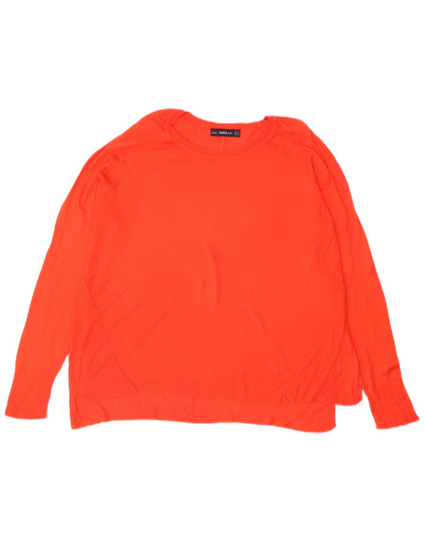 Zara Dame Oversized Boat Neck Jumper Sweater UK 14 Medium Orange Viscose