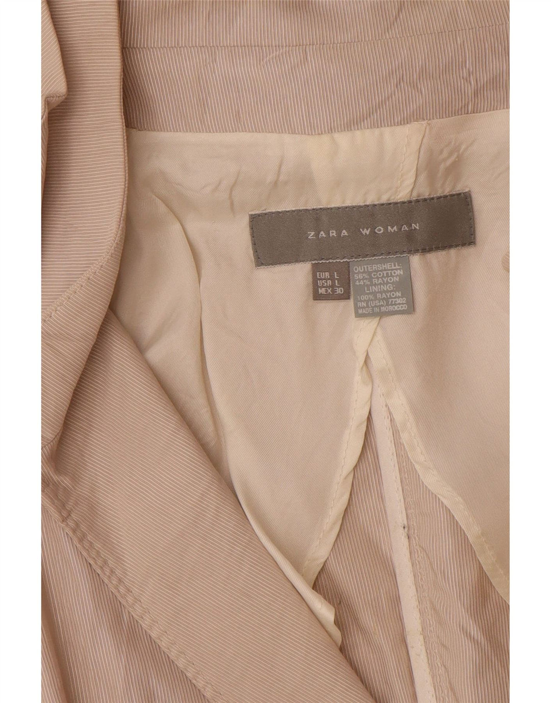 Zara Dame Kortærmet Blazer Jacket UK 16 Stor Beige Nålestribet Bomuld