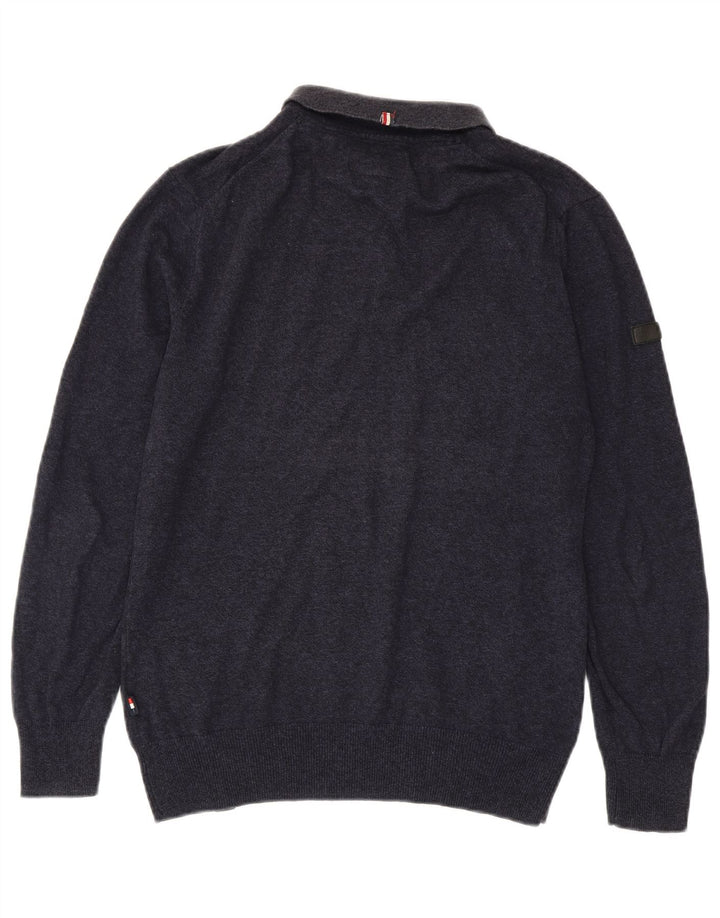 SUPERDRY Mens Polo Neck Jumper Sweater Small Navy Blue Cotton