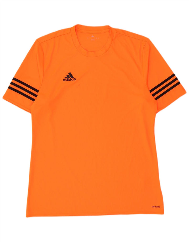 Adidas Herre Climalite T-Shirt Top Stor Orange Stribet Polyester