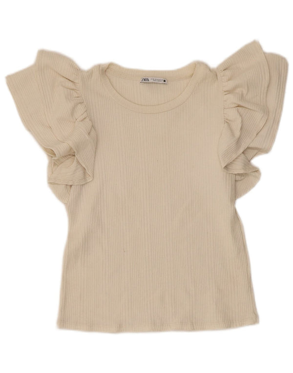 Zara Womens Crop Bluse Top UK 12 Medium Beige
