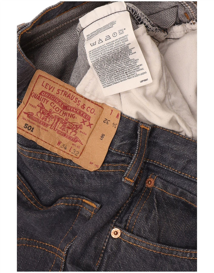 Levi's Herre 501 Straight Jeans W34 L32 Marineblå Bomuld