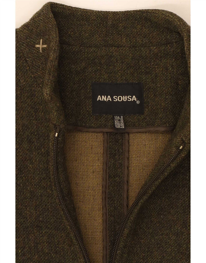 Anna Sousa Dame Overfrakke med lynlås UK 10 Small Khaki Wool