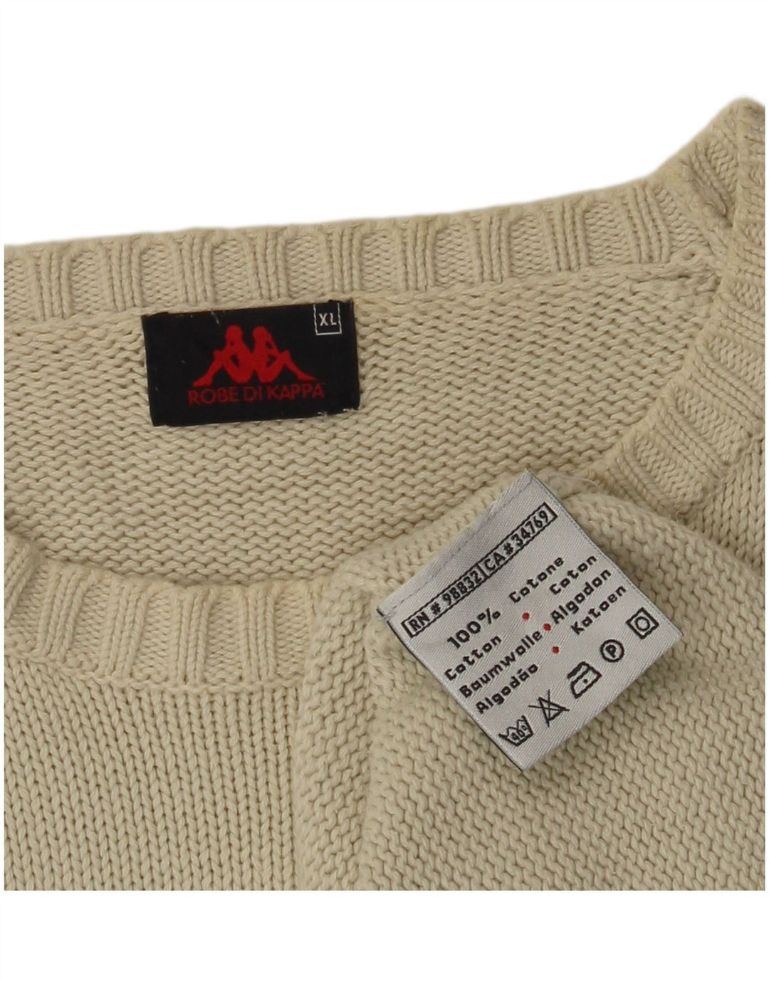 KAPPA Mens Crew Neck Jumper Sweater XL Off White Cotton