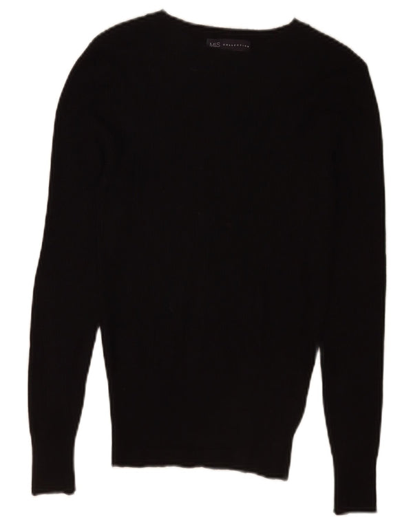 Marks & Spencer Dame Boat Neck Jumper Sweater UK 8 Small Black Viscose