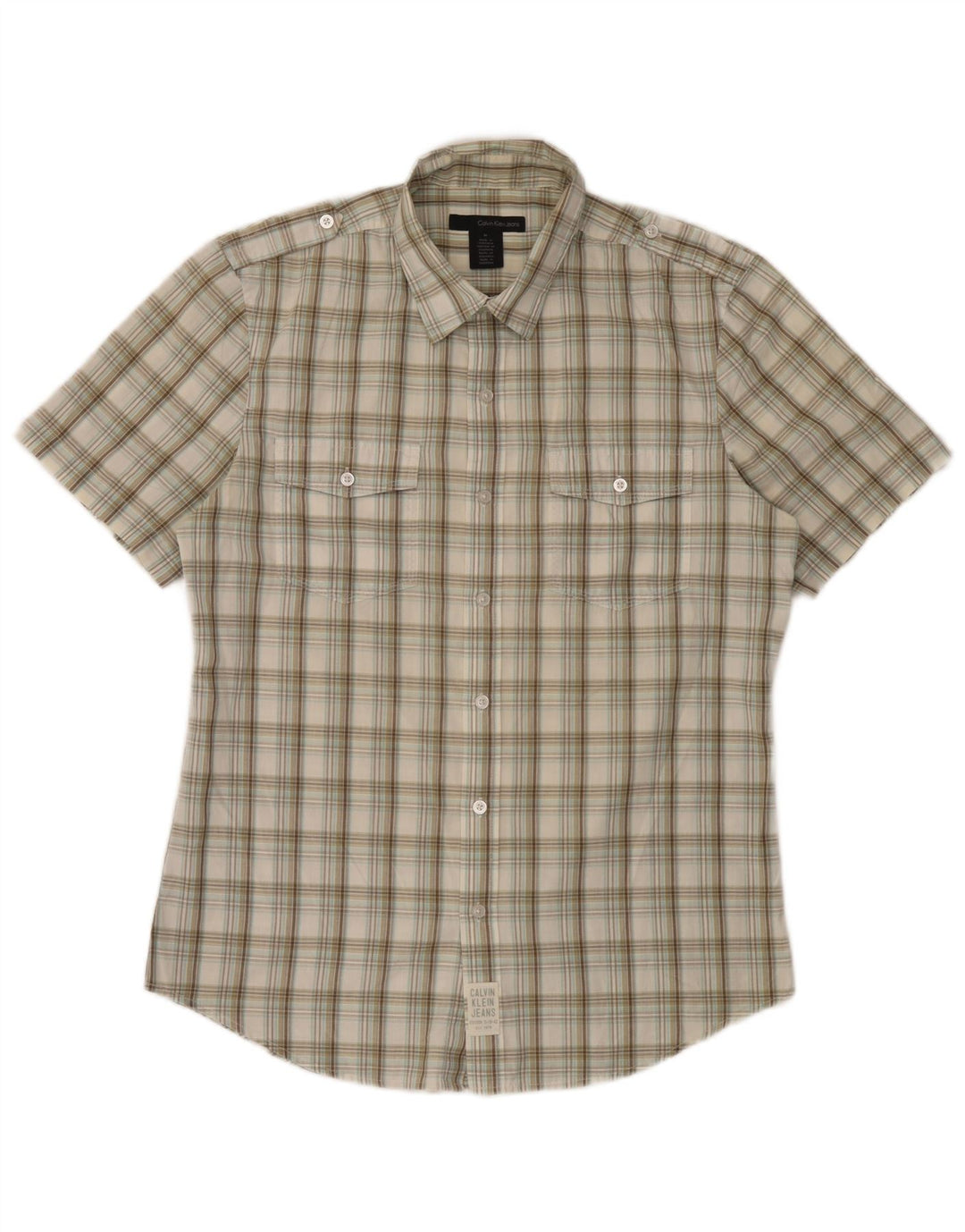 Calvin Klein Jeans Herre Kortærmet Military Shirt Medium Beige Check