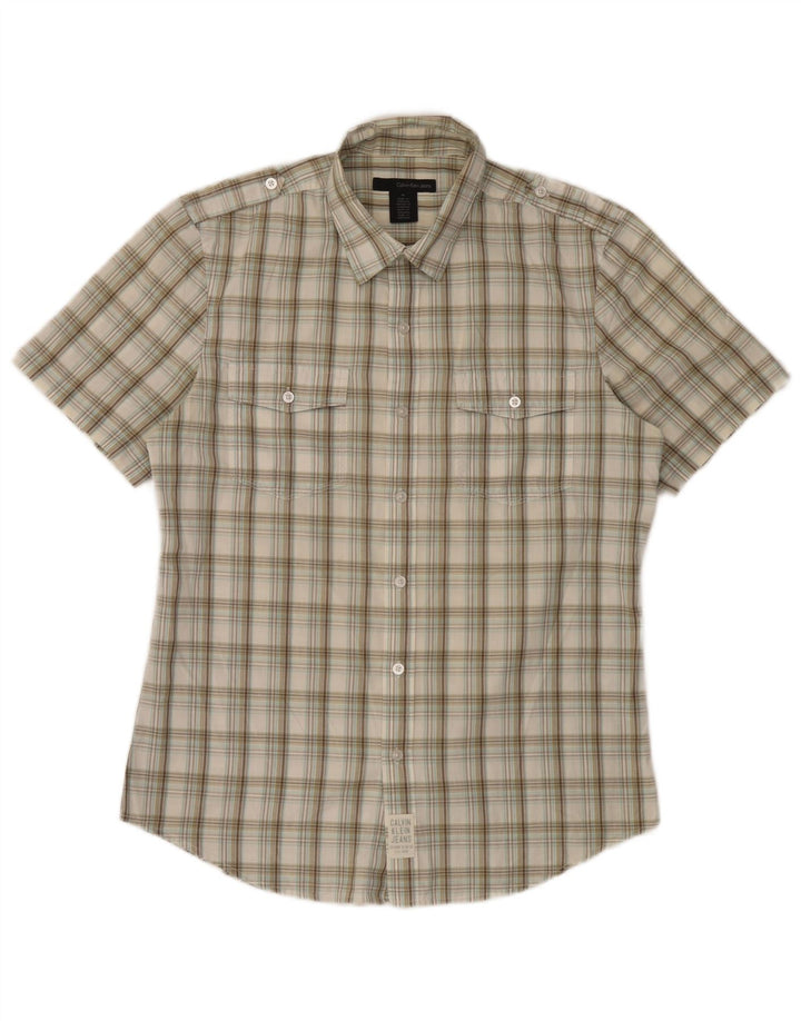 Calvin Klein Jeans Herre Kortærmet Military Shirt Medium Beige Check