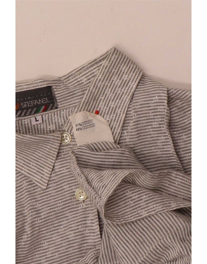 Stefanel Dameskjorte UK 16 Large Grey Pinstripe Acetate