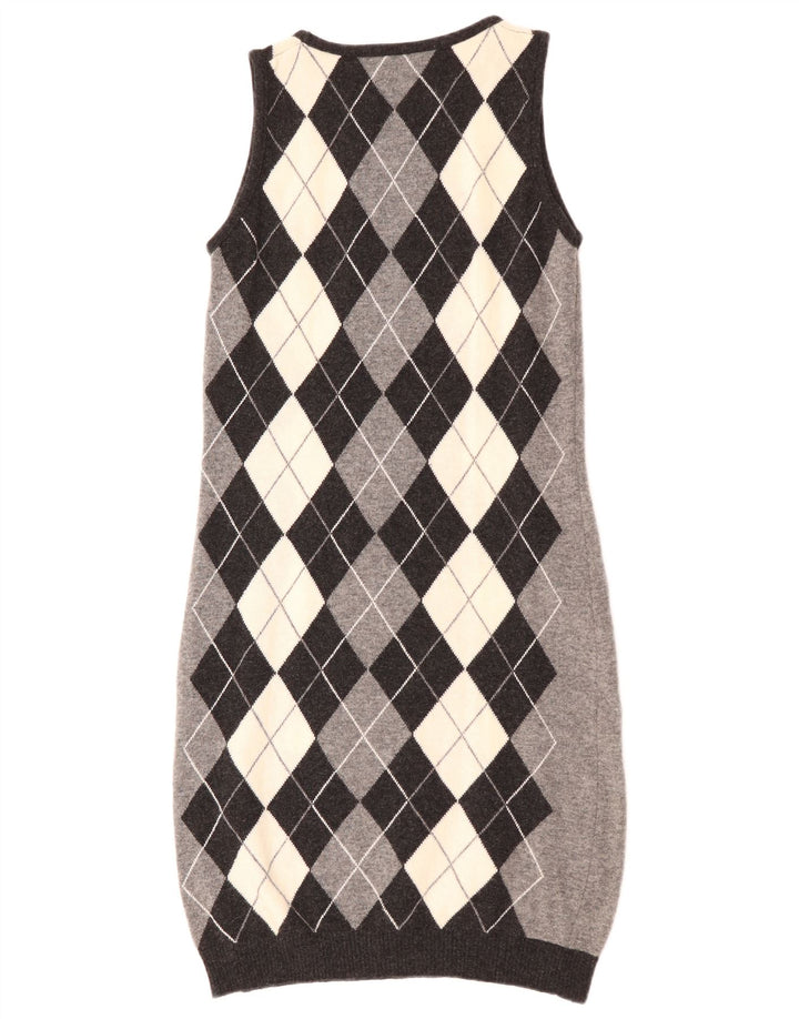 BENETTON Dame Ærmeløs Jumper Dress UK 12 Medium Grey Argyle/Diamond