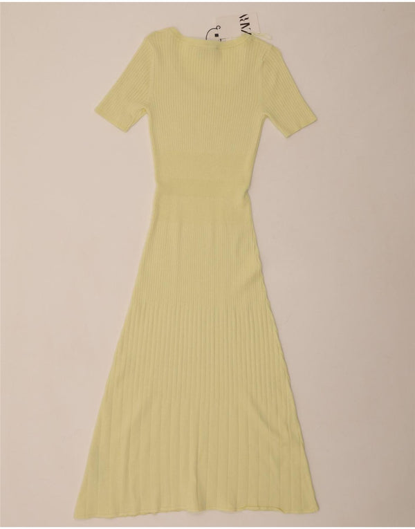 ZARA Dame Maxi Kortærmede Jumper Dress UK 8 Small Yellow Viscose