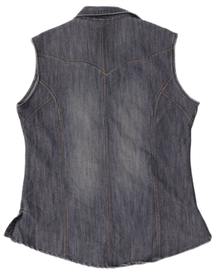 Wrangler Dame ærmeløs denim skjorte UK 16 Large Blue