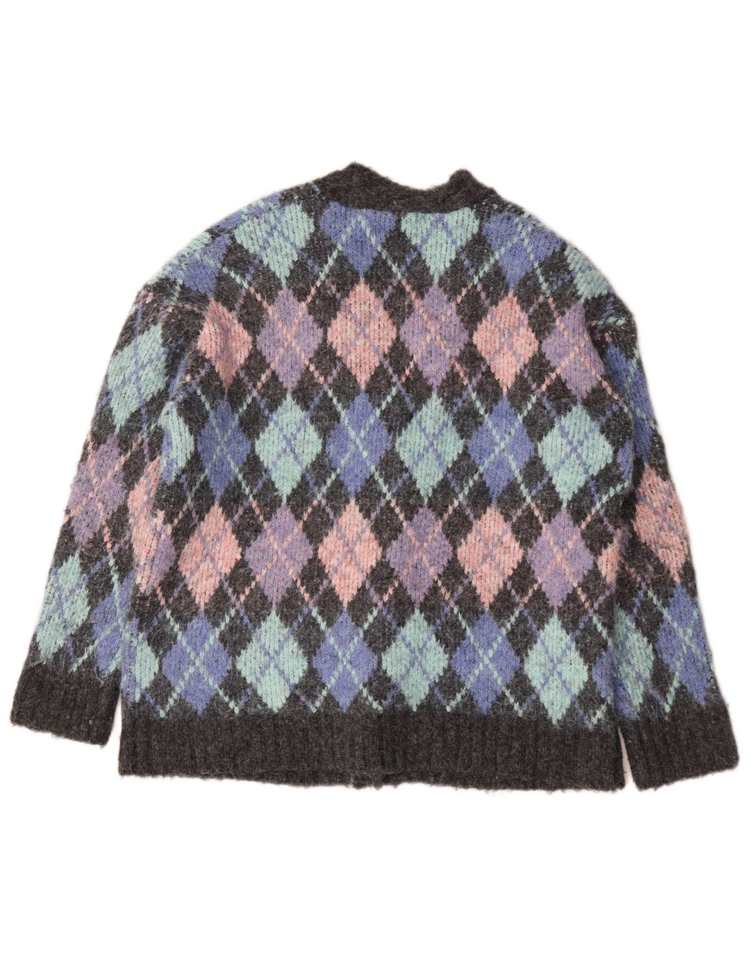 Zara Dame Cardigan Sweater UK 10 Small Multicolored Argyle/Diamond