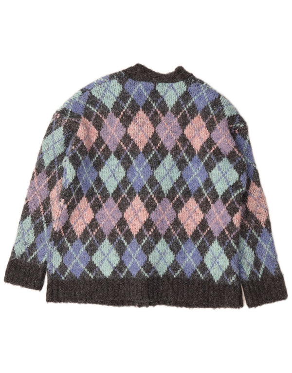 Zara Dame Cardigan Sweater UK 10 Small Multicolored Argyle/Diamond