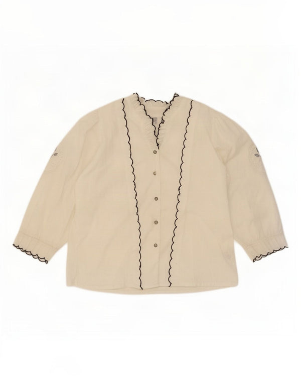 Vintage damebluse med 3/4 ærmer skjorte UK 14/16 Stor hvid polyester