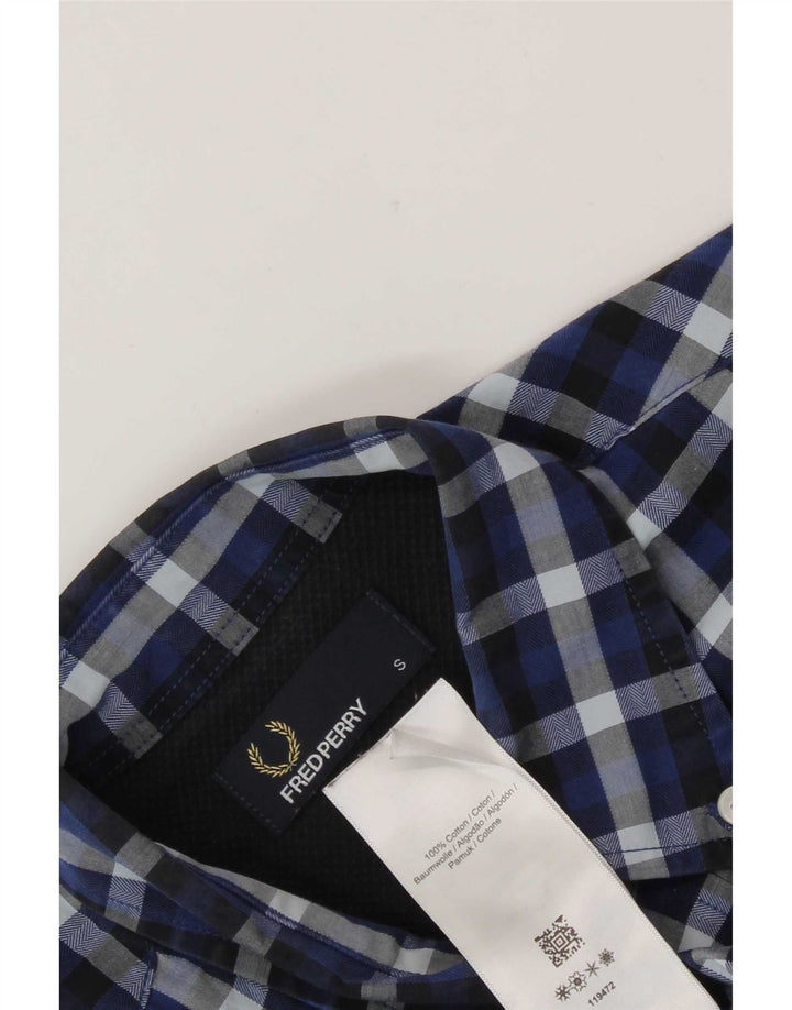 Fred Perry herreskjorte lille marineblå ternet bomuld