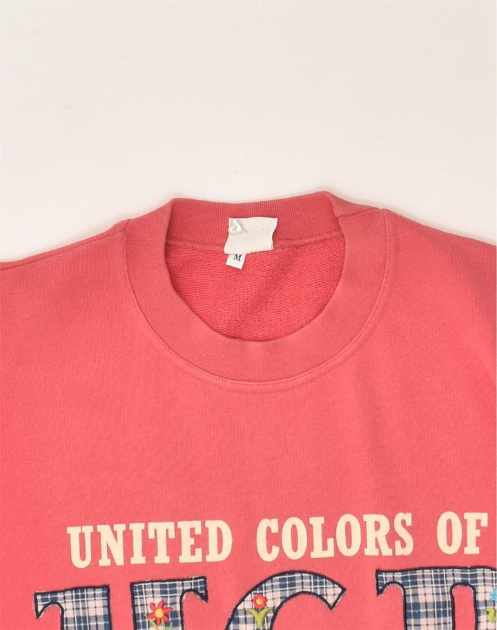 BENETTON Womens Graphic Sweatshirt Jumper UK 14 Medium Pink Cotton | Vintage Benetton | Thrift | Second-Hand Benetton | Used Clothing | Messina Hembry 