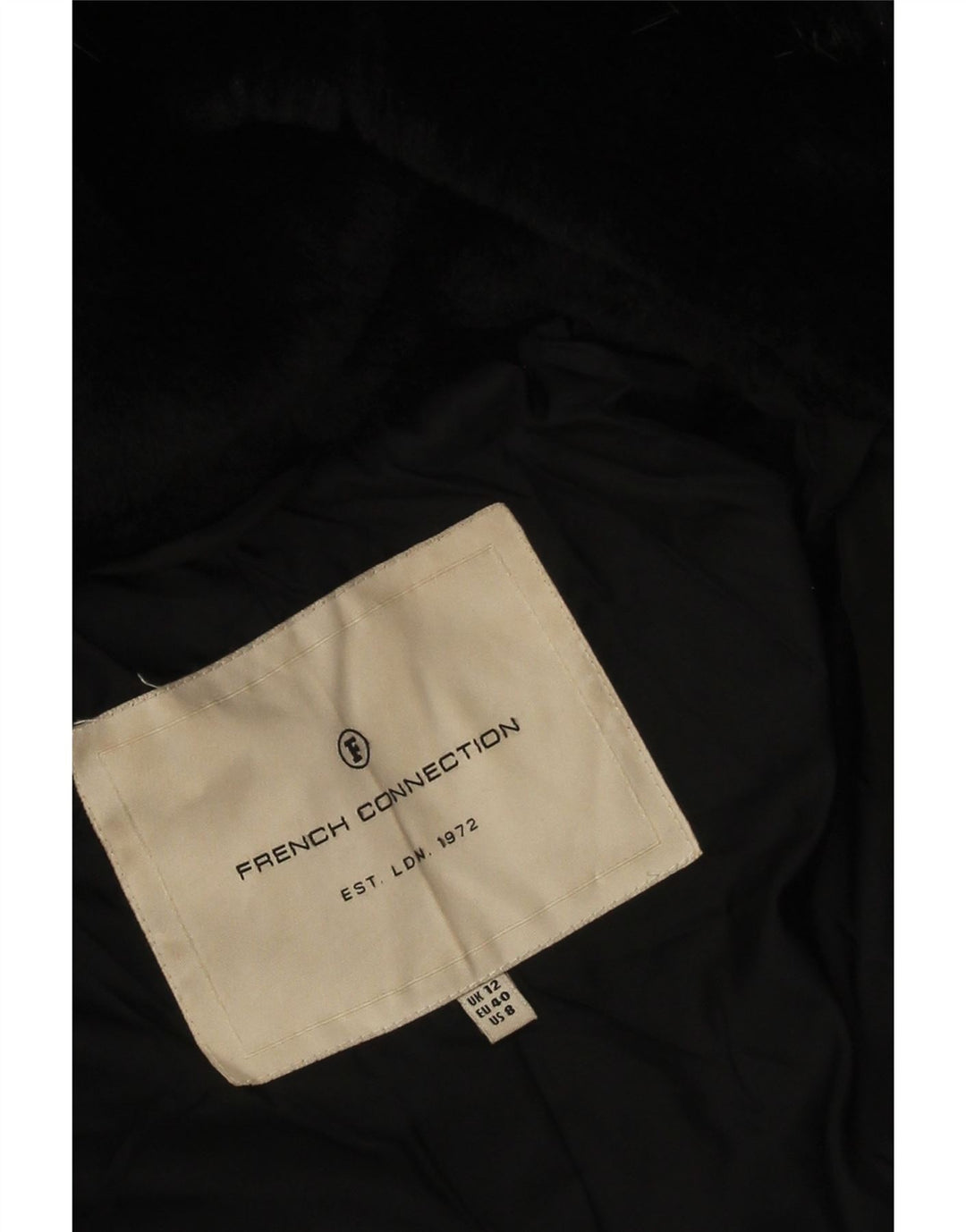 French Connection Dame Hætte Polstret Frakke UK 12 Medium Sort Polyester