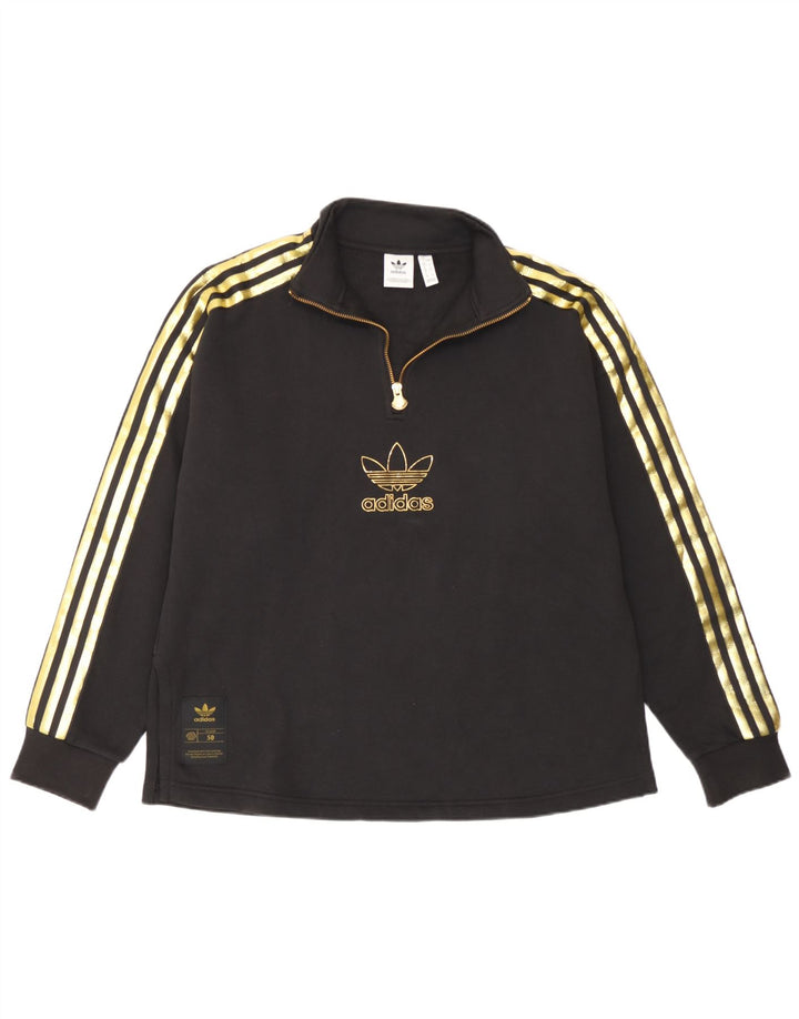 Adidas Dame Oversized Grafisk Sweatshirt Jumper UK 12 Medium Sort