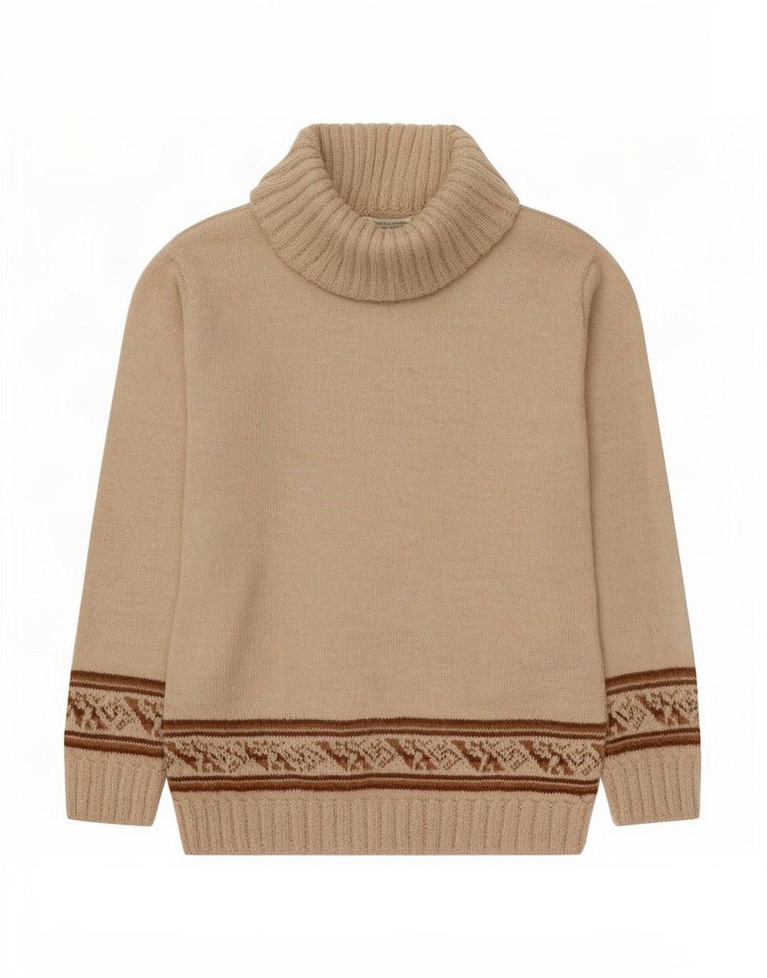 Vintage Dame Roll Neck Jumper Sweater UK 12 Medium Beige Fair Isle