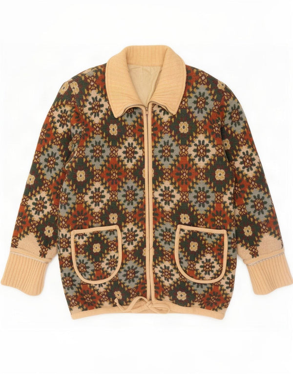 Vintage Dame Longline Cardigan Sweater UK 18 XL Grøn Geometrisk