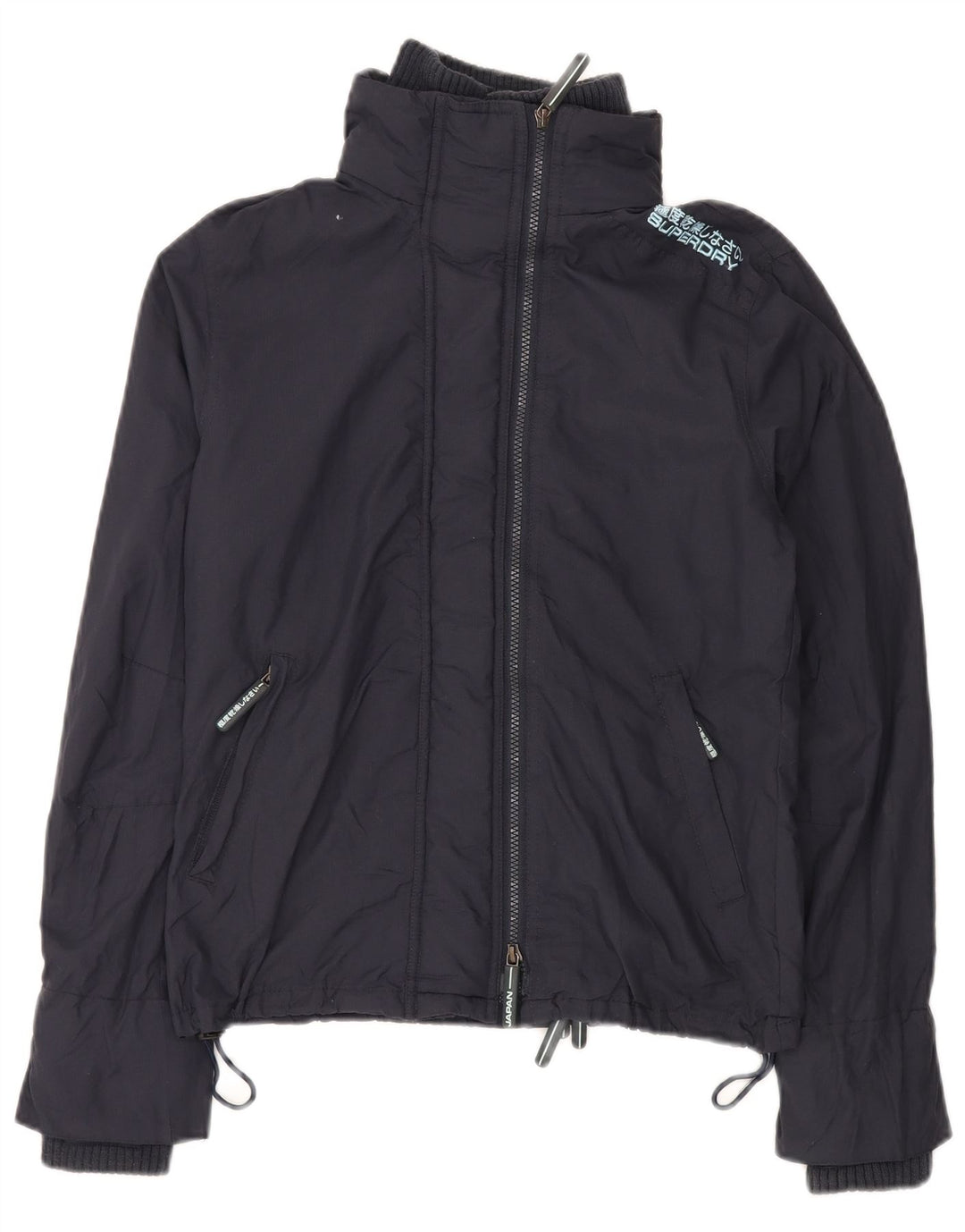SUPERDRY Grafisk regnjakke til kvinder UK 16 Stor marineblå nylon