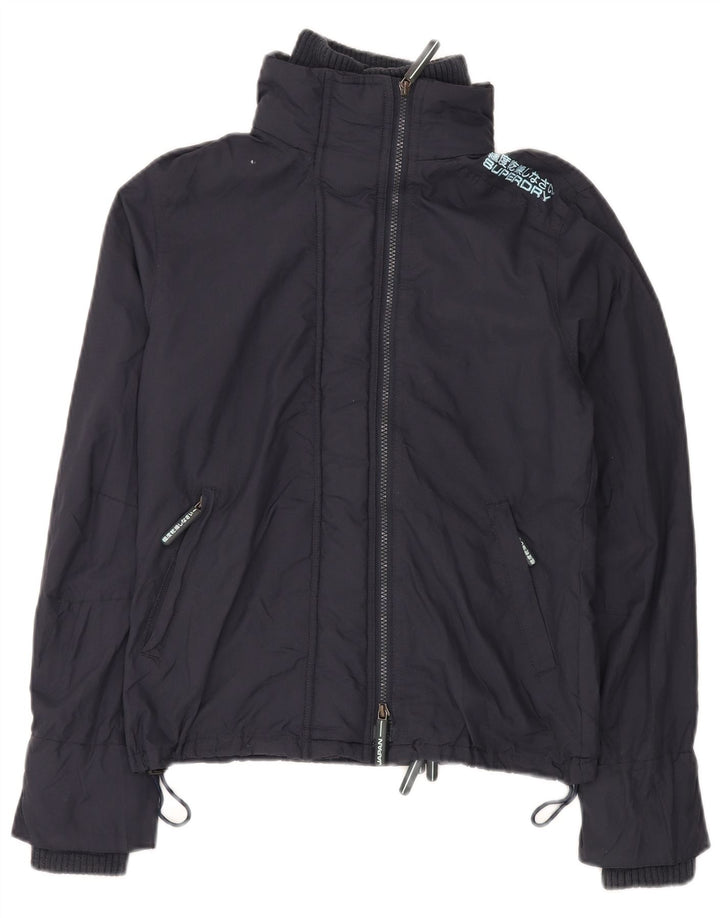 SUPERDRY Grafisk regnjakke til kvinder UK 16 Stor marineblå nylon