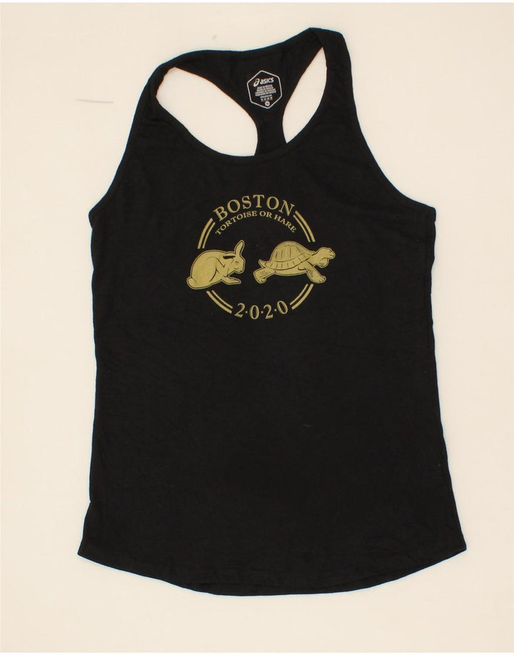 ASICS Womens Boston Graphic Vest Top UK 12 Medium Black Cotton Vintage Asics and Second-Hand Asics from Messina Hembry 