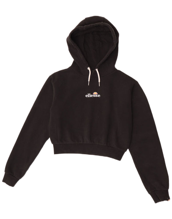 Ellesse Womens Crop Hoodie Jumper UK 10 Small Black Bomuld