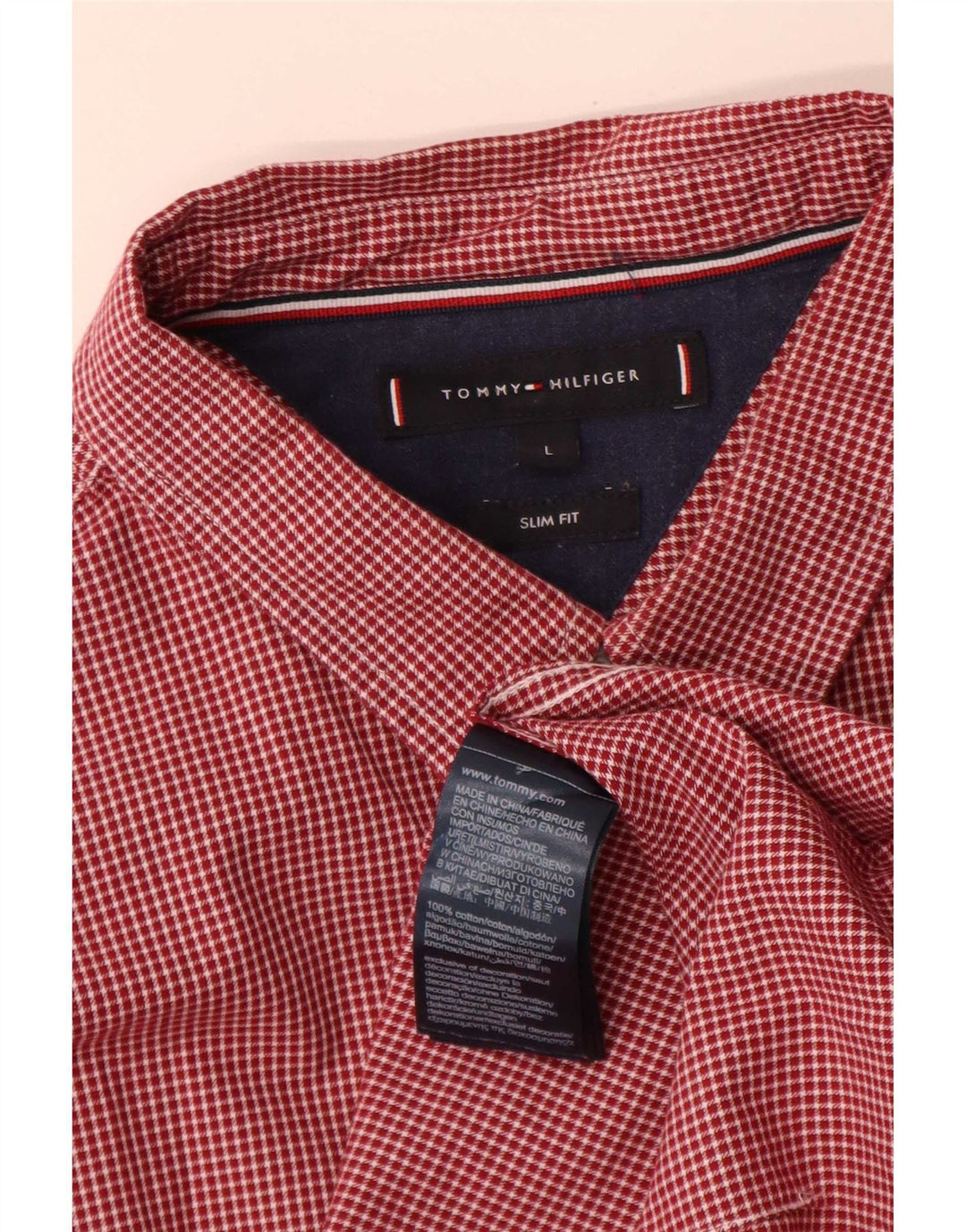 Tommy Hilfiger Herre Slim Fit Flanellskjorte Stor Rød Gingham Bomuld
