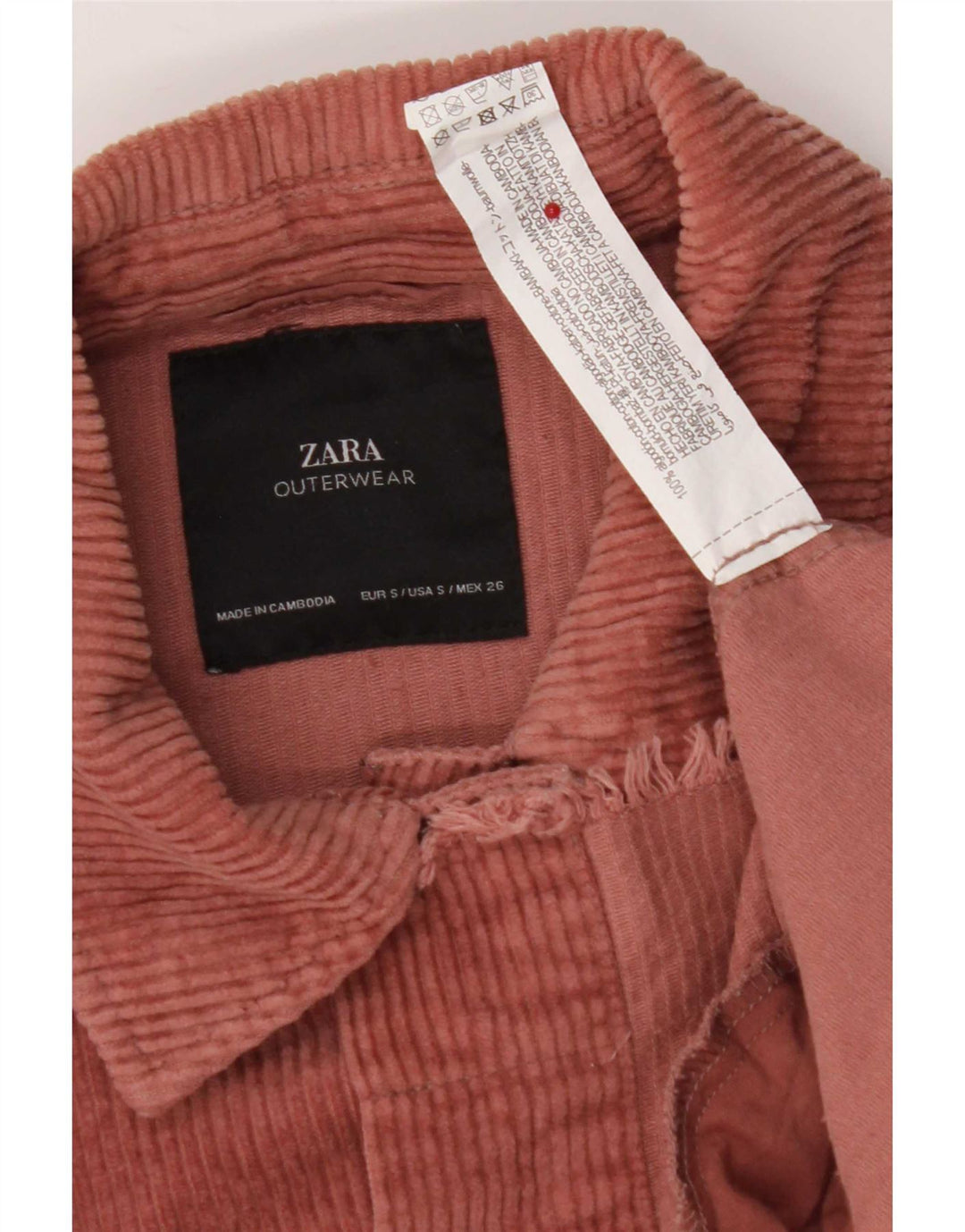 Zara Dame Oversized Corduroy Jacket UK 10 Small Pink Bomuld