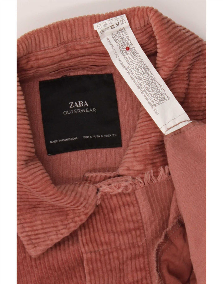 Zara Dame Oversized Corduroy Jacket UK 10 Small Pink Bomuld