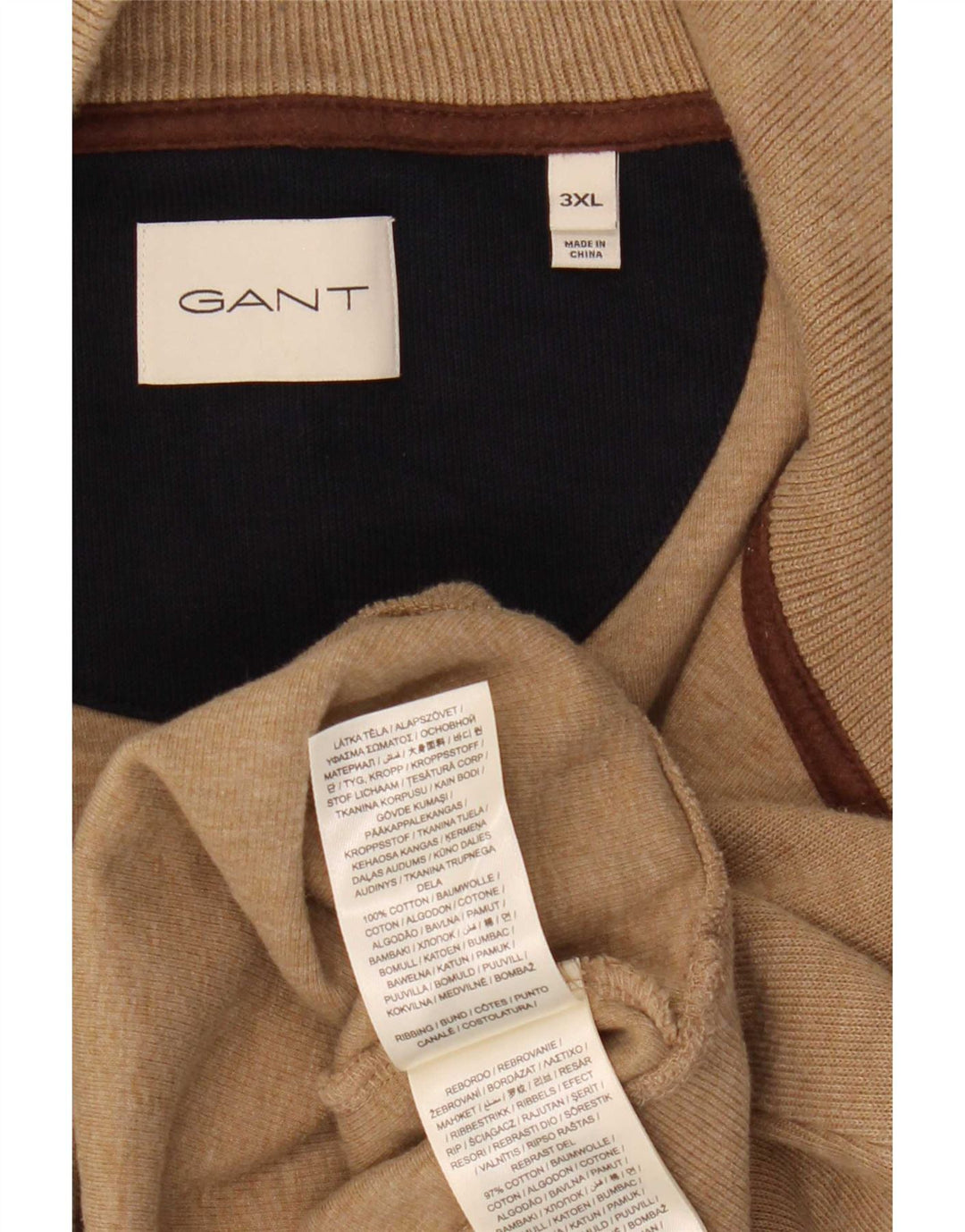 Gant Herre Zip Neck Jumper Sweater 3XL Beige Bomuld