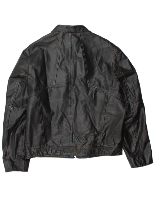 DAVID MAYER Herre Læderjakke UK 38 Medium Sort Læder