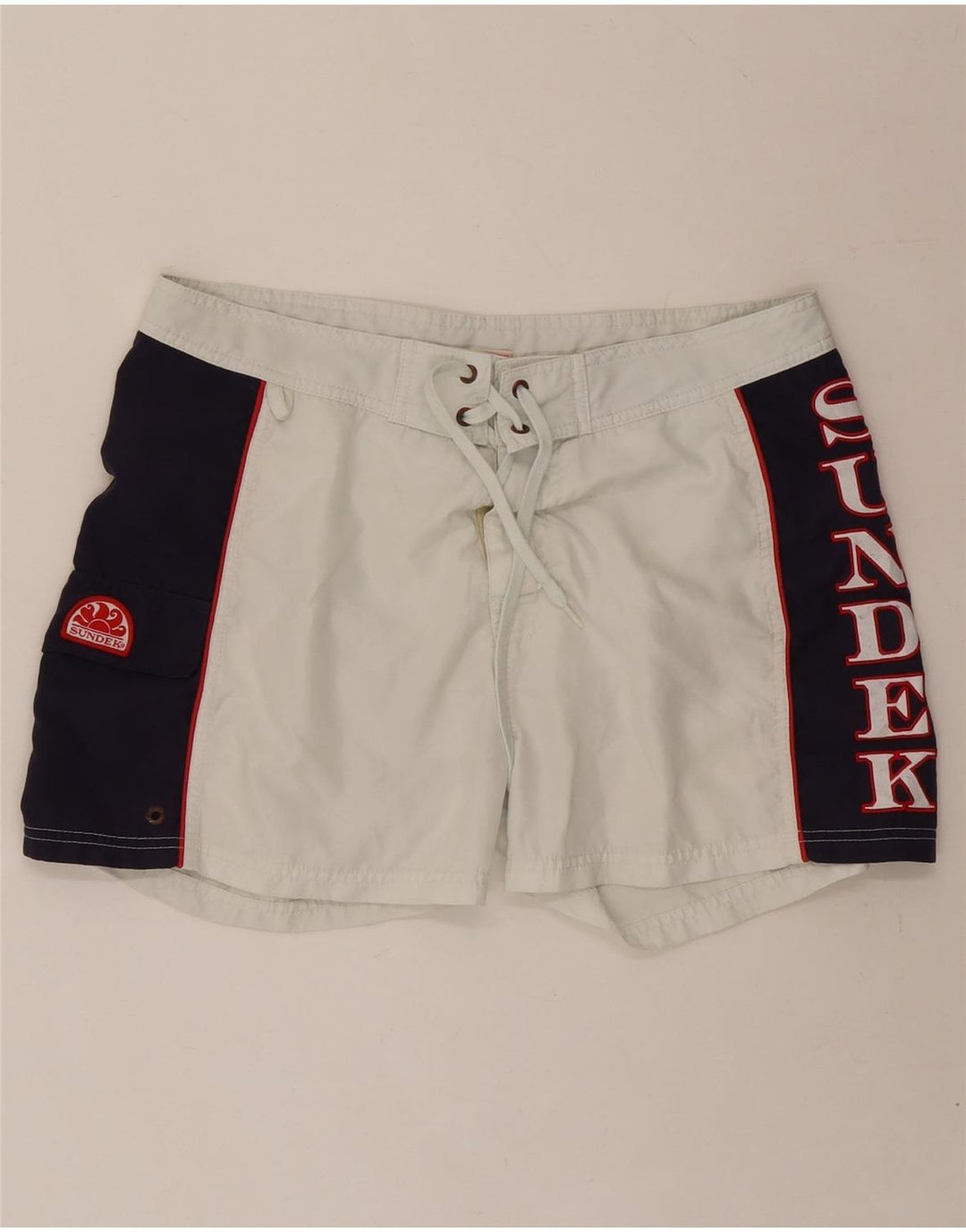 SUNDEK Mens Graphic Swimming Shorts Large  Off White Colourblock Polyester Vintage Sundek and Second-Hand Sundek from Messina Hembry 
