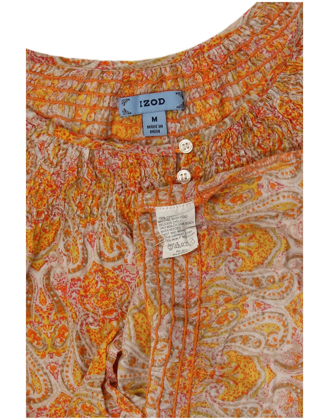 Izod Damebluse Top UK 12 Medium Yellow Paisley Cotton