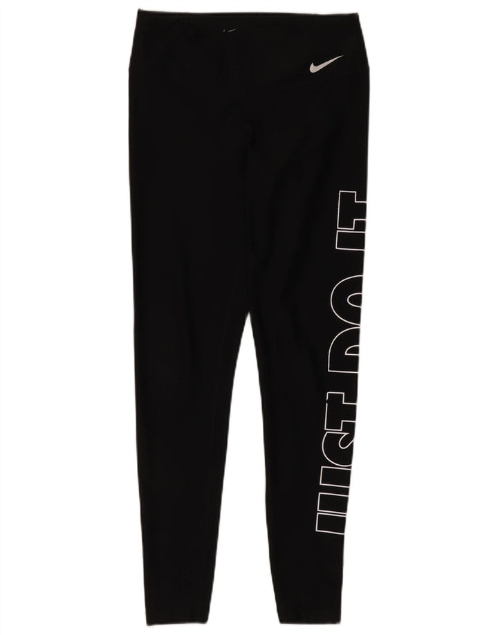 Nike Dame Dri Fit Grafiske Leggings UK 10 Small Black Polyester