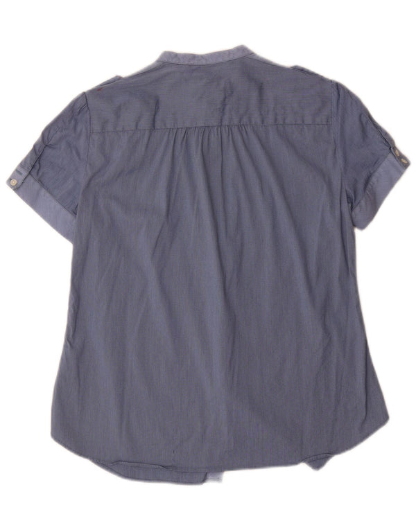 Trussardi Jeans Womens Short Sleeve Military Shirt UK 12 Medium Blue Check