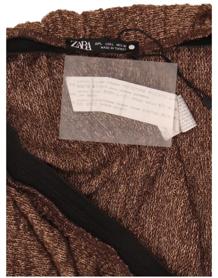 Zara damestrikket lige nederdel Stor W30 brun flækket polyester
