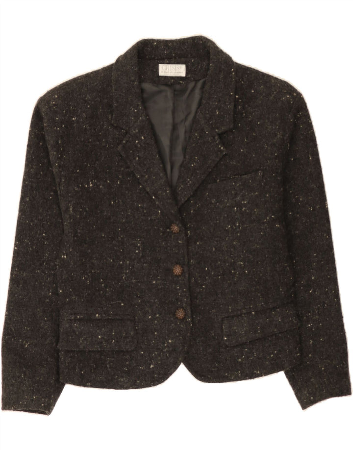VINTAGE Womens 3 Button Blazer Jacket UK 14 Medium Grey Flecked Polyester Vintage Vintage and Second-Hand Vintage from Messina Hembry 