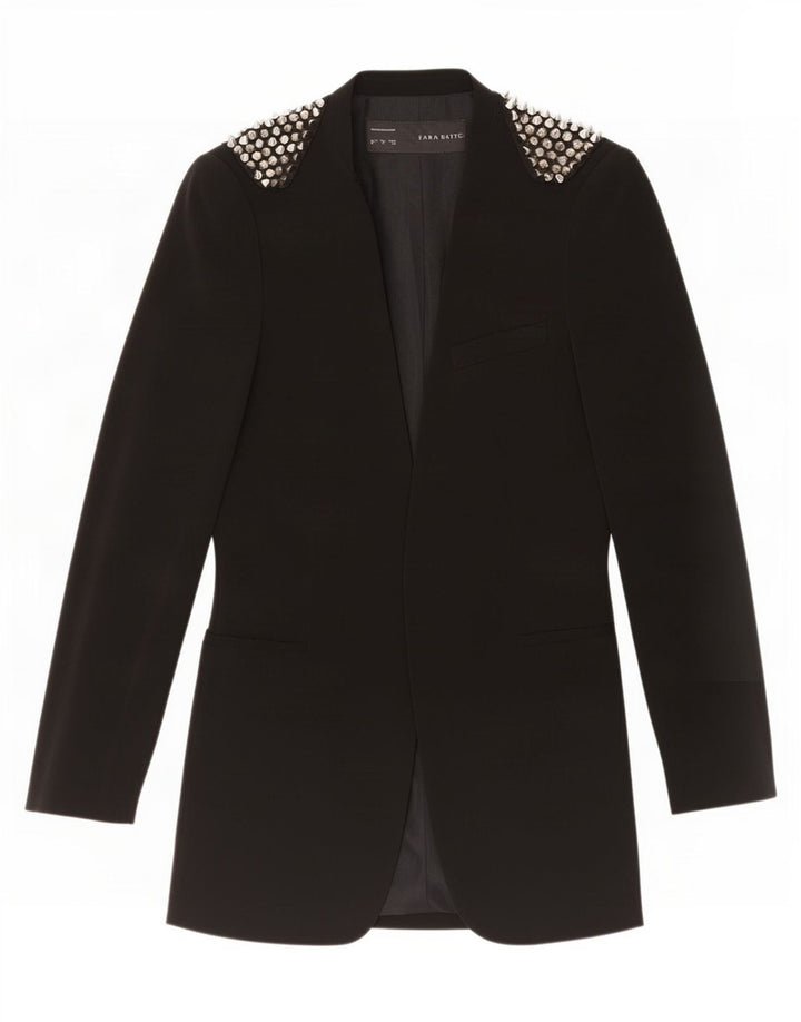 Zara Womens Open Blazer Jacket UK 12 Medium Black Polyester
