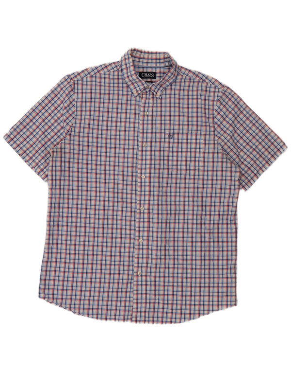 Chaps Mens Short Sleeve Shirt Large Blue Check Cotton