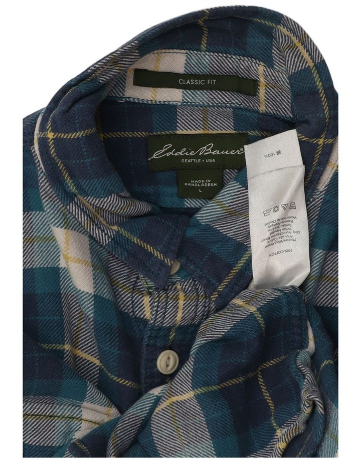 EDDIE BAUER Herre Classic Fit Flanellskjorte Stor blå plaid bomuld
